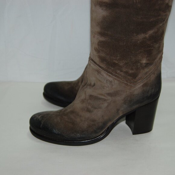40/US9❤️Made in ITALY Brown Oiled Leather Over the Knee High Heels Tall BOOTS - Picture 3 of 16